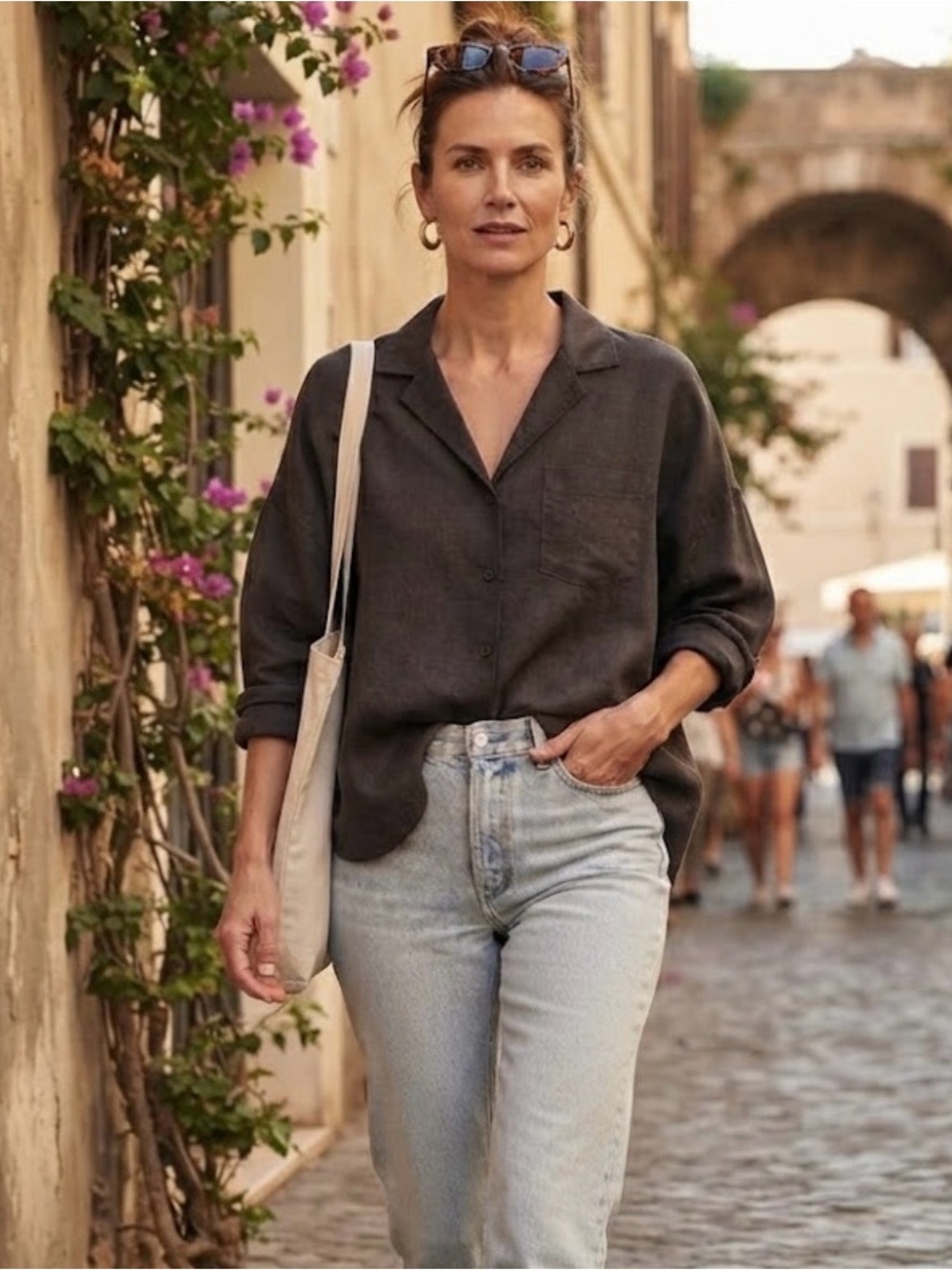 Zara brown Button-Up Long Sleeve Shirt 100% linen size M